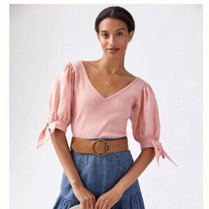 Maeve by Anthropologie Puff Sleeve Ribbed Top